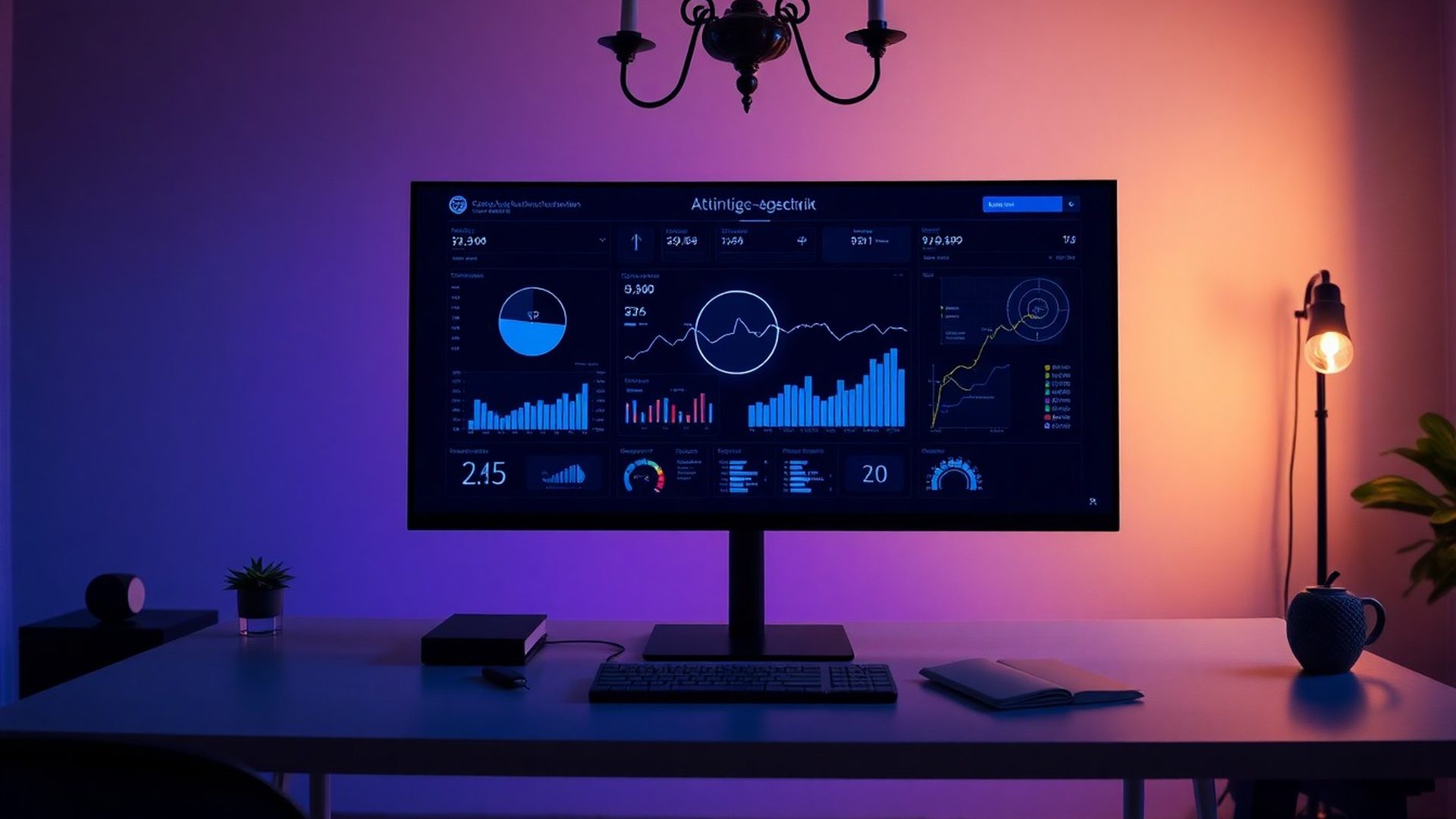Datový dashboard s indigo vizualizací SEO metrik